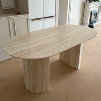 Table à manger en travertin beige royal, style européen moderne, convertible et extensible, ensemble de salle à manger 10 pièces pour villa de luxe