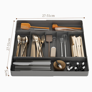 Boîte de rangement PET extensible et réglable, séparateurs de tiroirs, organisateur de cosmétiques, rangement pour coiffeuse, armoire de cuisine et articles divers - Product Image 4