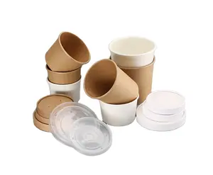 Take Away Hot Beverage Food Container Brown White Food Packaging Paper Soup Bowl Cup Manufacturer Supplier Disposable Single GB