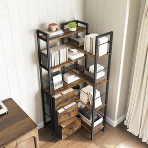 <span class=keywords><strong>Étagère</strong></span> <span class=keywords><strong>d</strong></span>'<span class=keywords><strong>angle</strong></span> en forme de L à 7 niveaux 3 tiroirs <span class=keywords><strong>Étagère</strong></span> de présentation haute autoportante de Style industriel brun noir rustique pour bureau à domicile - Product Image 4