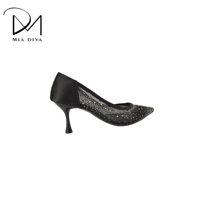 Pumps en textile à bout pointu avec strass MIA DIVA pour femmes, talon de 7,5 cm et semelle extérieure en TPR pour les soirées