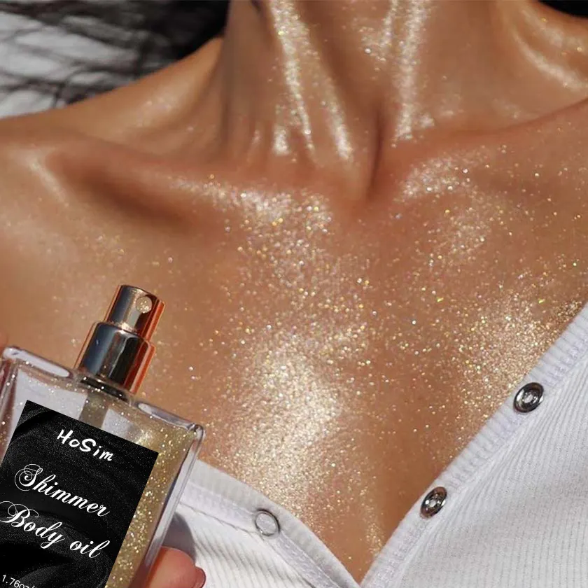 Profumo portatile per il trucco di bellezza del corpo Glow Glitter Body Shimmer Oil Waterproof Highlighter Body Oil