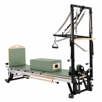 Machine de Pilates Reformer Cadillac Deluxe, cadre en aluminium noir mat, avec 5 options de revêtement en cuir de couleur, pour studio de yoga et centre de fitness