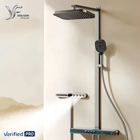 Système de douche musical intelligent YF 2026 avec lumière LED Bluetooth, gris anthracite, ensemble de douche thermostatique 4 fonctions pour appartement, pluie douce et fonction pause