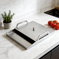 Plaque de cuisson rectangulaire en acier inoxydable avec couvercle pour la cuisson en extérieur, plateau de barbecue en métal durable