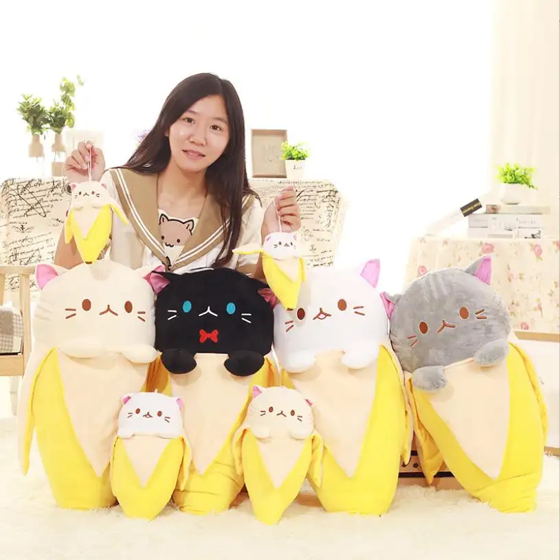 Coussin en peluche de chat banane jaune créatif jouets poupée coussin doux pour fille enfant anniversaire cadeaux de noël