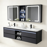 Kabinet Wastafel Ganda Keramik Gaya Modern Eropa yang Dipasang di Dinding, Cermin Pintar, Laci Tahan Air, Ramah Lingkungan