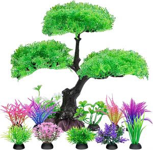 Décorations pour aquarium, plantes artificielles en plastique écologiques de haute qualité, grottes et roches, ensemble de 10 pièces avec des tailles petites et grandes - Product Image 1