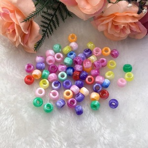 Acrylic Barrel <b>Beads</b> 6x9mm Imitation Jade Two-Tone Colored Large Hole For Bracelet Making - Product Image 2