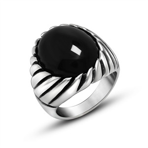 Trendy Retro Red And Black Agate <b>Titanium</b> Steel <b>Ring</b> For Men Unique Design SA718 - Product Image 2