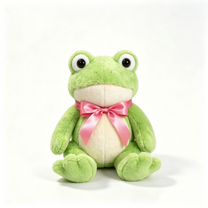 Peluche grenouille verte personnalisée avec nœud rose, jouet en peluche grenouille, adorable peluche grenouille, peluche grenouille assise - Product Image 1