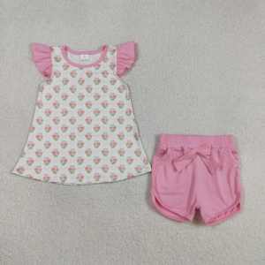 GSSO2953 RTS Conjunto de ropa para niña pequeña con estampado de flores rosas, venta al por mayor, conjunto de manga voladora para niña - Product Image 1
