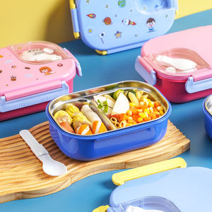 شعار مخصص ، مدرسة من الفولاذ المقاوم للصدأ مع أدوات مائدة للأطفال 2 مقصورة حاوية طعام معدنية معبأة في الكرتون - Product Image 5