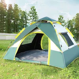 Draagbare Outdoor Familie Modern Vierkant Design Opvouwbaar Canvas Polyester Twee Slaapkamers Dak Zomer 2 Person Camping Tent
