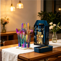 Ensemble de couverts suspendus en acier inoxydable rose doré arc-en-ciel, 24 pièces, avec support, pour cadeaux de mariage, écologiques et réutilisables