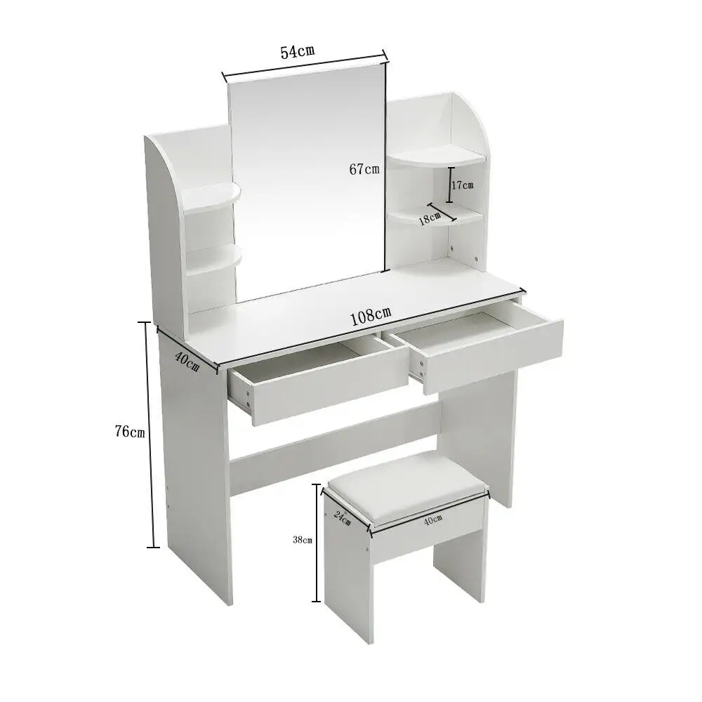 โต๊ะเครื่องแป้งสีขาวชุดที่มี2ลิ้นชัก4ชั้นกระจกขนาดใหญ่ชุดโต๊ะเครื่องแป้งแต่งหน้า