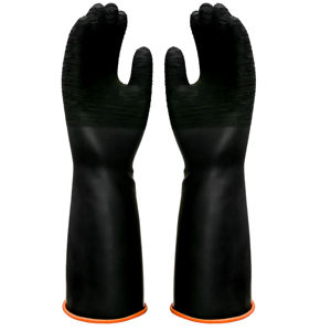قفازات عمل غير مبطنة لحماية اليد ، مقاومة للأحماض القلوية الطويلة للخدمة الشاقة ، سوداء اللون - Product Image 1