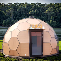 Tente d'hôtel moderne de luxe double cadre en aluminium dôme en verre nid d'abeille en bois 6m de diamètre quatre saisons étanche extérieur Glamping