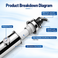 Purificateur d'eau vertical en acier inoxydable avec vanne manuelle multi-voies, manomètre, vidange par le bas, ultrafiltration sur pied