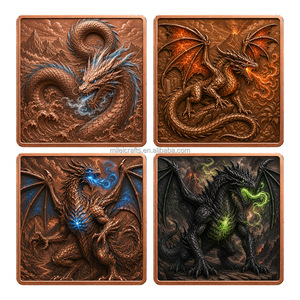 Barre de cuivre fin de 5 oz, personnalisée avec impression UV couleur, motif dragon, en forme de lingot carré, haute relief, créature mythique - Product Image 5