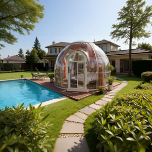 Dôme <span class=keywords><strong>de</strong></span> tente en polycarbonate <span class=keywords><strong>de</strong></span> style hôtel moderne avec revêtement anti-UV, <span class=keywords><strong>toit</strong></span> triangulaire/<span class=keywords><strong>plat</strong></span>/incliné, hébergement extérieur chinois, salle à manger, cuisine - Product Image 1