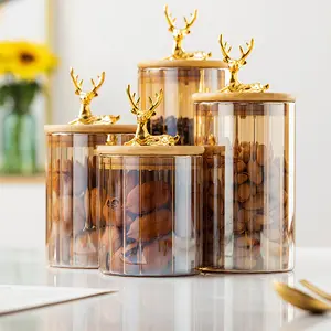 Deer Nordic food grade peel storage Bottle with lid grain household glass sealed Storage christmas cookies jar