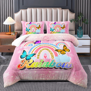 Ensemble <span class=keywords><strong>de</strong></span> literie pour chambre <span class=keywords><strong>de</strong></span> fille rose avec nuages peints en arc-en-ciel et animaux <span class=keywords><strong>de</strong></span> dessin animé, <span class=keywords><strong>hiver</strong></span> chaud, moderne, 3 pièces - Product Image 4