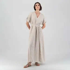 Novo Design Vestido para Mulher Linho Verão Respirável Confortável 100% Linho Saia Longa Vestido