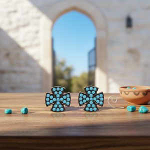 <b>Turquoise</b> Stone Cross Design <b>Stud</b> <b>Earrings</b> Turkish Wholesale Handmade 925 Sterling silverJewellry - Product Image 3