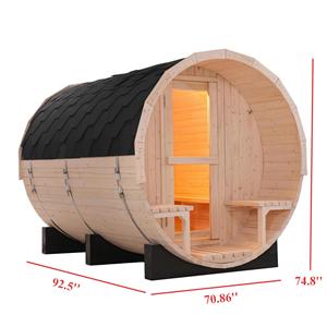 Sauna de Barril de Pino Blanco de 6KW para 6 Personas, con Tejas Impermeables y Bancos de Porche para Exteriores - Product Image 6