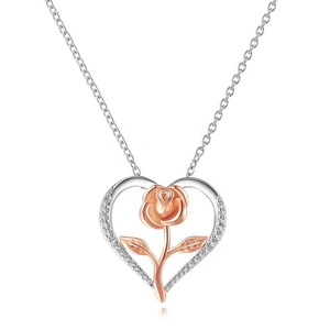 Collier pendentif cœur en argent sterling 925 avec fleurs en zircon et chaîne, bijoux cadeau pour femmes, vente en gros 2026 - Product Image 4