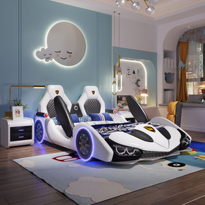 <span class=keywords><strong>Lit</strong></span> <span class=keywords><strong>Voiture</strong></span> de Sport Moderne et Doux <span class=keywords><strong>pour</strong></span> Enfants, avec Garde-Corps en Cuir et Cadre en Bois, Idéal <span class=keywords><strong>pour</strong></span> la Chambre de Garçon - Product Image 2