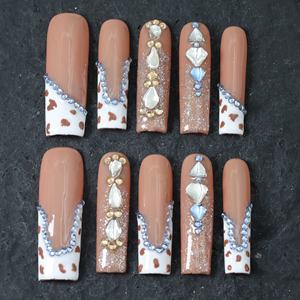 Uñas Acrílicas de Lujo, 10 Piezas, Cobertura Completa, Diseño Cuadrado con Diamantes, Opción de Logotipo Personalizado, Uso en Dedos - Product Image 1