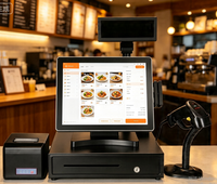 Système POS à écran plat de 15 pouces, écran tactile capacitif 10 points, caisse enregistreuse industrielle LCD pour la commande en restaurant