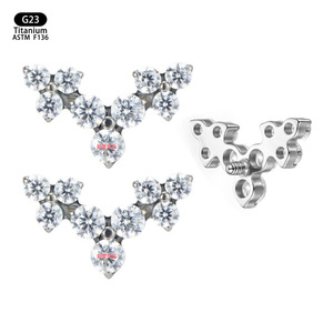 G23 <b>Titanium</b> Butterfly <b>Stud</b> Earrings 9.6mm Zircon Prong Setting For Ear Cartilage Piercing Jewelry - Product Image 5