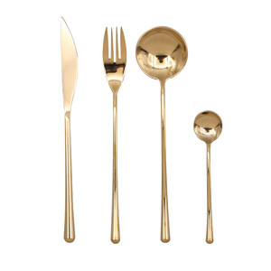 Ensemble de couverts Jinhui Industrial de style japonais en acier inoxydable 304, finition dorée polie miroir, couteau, fourchette et cuillère - Product Image 5