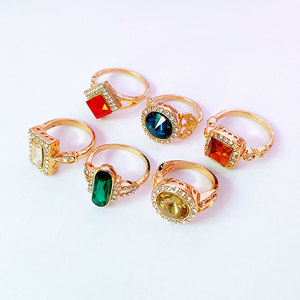 Anillos KC de Aleación Chapados en Oro con Gemas de Cristal Multicolor, Piedras de Imitación Ovaladas, Cuadradas y Redondas - Product Image 2