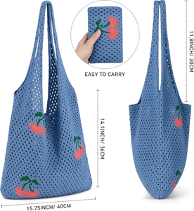 New Trendy Handmade Crochet <b>Nylon</b> Mesh Beach <b>Tote</b> <b>Bags</b> Ladies Women's Shoulder Shopping Handbag Foldable Open <b>Zipper</b> Hobo <b>Bag</b> - Product Image 2