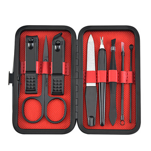 Professional 9 Pieces Stainless Steel <b>Manicure</b> Nail Care Tools Nail Clippers Pedicure <b>Kit</b> With Luxury Travel Case Black - Product Image 1