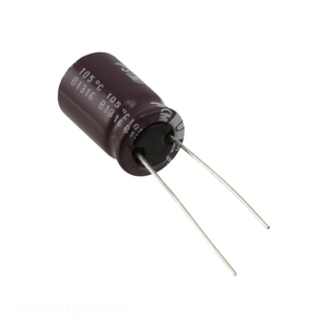 Condensador de canal del fabricante CAP ALUM 1000UF 20% 10V RADIAL UPS1A102MPD 1000 uF de montaje a través de orificio - Product Image 1
