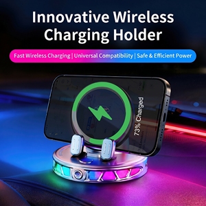 Supporto per Telefono da Auto con Ventosa Regolabile, Morsetto Elettrico Automatico, Blocco con Un Solo Tasto, Luce RGB, Anti-Vibrazione, per Cruscotto - Product Image 1