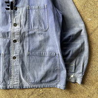 Veste de travail en sergé de coton délavé et décoloré au soleil LARSUR, style français, pour le travail, la chasse, les tâches à la ferme