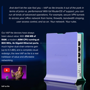 เราเตอร์ Mikrotik L41G-2axD HAP Axlite แบบ Dual-Band 2.4G & 5G รองรับ WEP QoS เสาอากาศภายนอก 2 เสา พอร์ต LAN 8 ช่อง โมเด็มใหม่ - Product Image 3