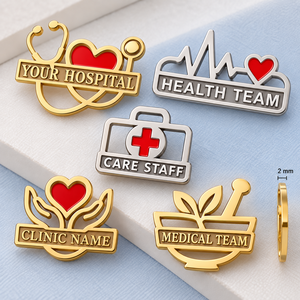 Custom Hospital Healthcare Team <b>Metal</b> Lapel <b>Pins</b> Gold Silver Red Enamel Staff Recognition Badges OEM ODM - Product Image 1