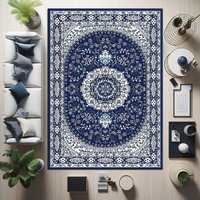 Tapis persan imprimé pour salon, grand tapis bleu roi et noir, tapis de sol et carpettes, textile de maison pour événements domestiques
