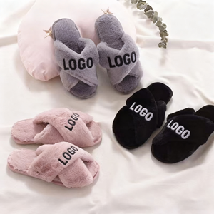 Automne hiver femmes bout ouvert extérieur en peluche maison pour pantoufles coton antidérapant avec TPR chaussures chaudes respirant Design plat - Product Image 1