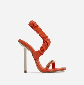 Scarpe da ragazza alla moda Sexy con tacchi alti a punta squadrata tinta unita con cinturino alla caviglia arancione da donna comodi <span class=keywords><strong>sandali</strong></span> con <span class=keywords><strong>tacco</strong></span> in metallo - Product Image 5