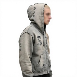 Sudadera con capucha y cremallera para hombre Divine, corte regular, estilo urbano, adornada con pedrería, gris, de algodón polar, transpirable, forrada, para invierno - Product Image 4