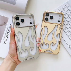 Coque de téléphone mobile électroplaquée effet flamme pour iPhone 17 16 15 14 Pro Max, avec maille respirante et dos mat ventilé - Product Image 4