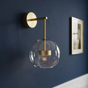 Minimalist Wall Lamp Clear Glass Globe Brass Finish E27 LED Bulb 3500K Warm White CRI 90 50,000 Hours Lifespan for Living Room - Product Image 3